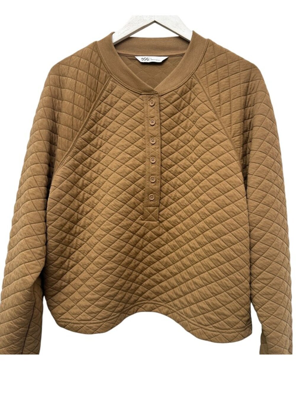 DSG Quilted Henley Sweatshirt Large Brown Crop Pullover Dicks Sporting Goods